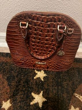 Faux Croc Dome Satchel - Brown